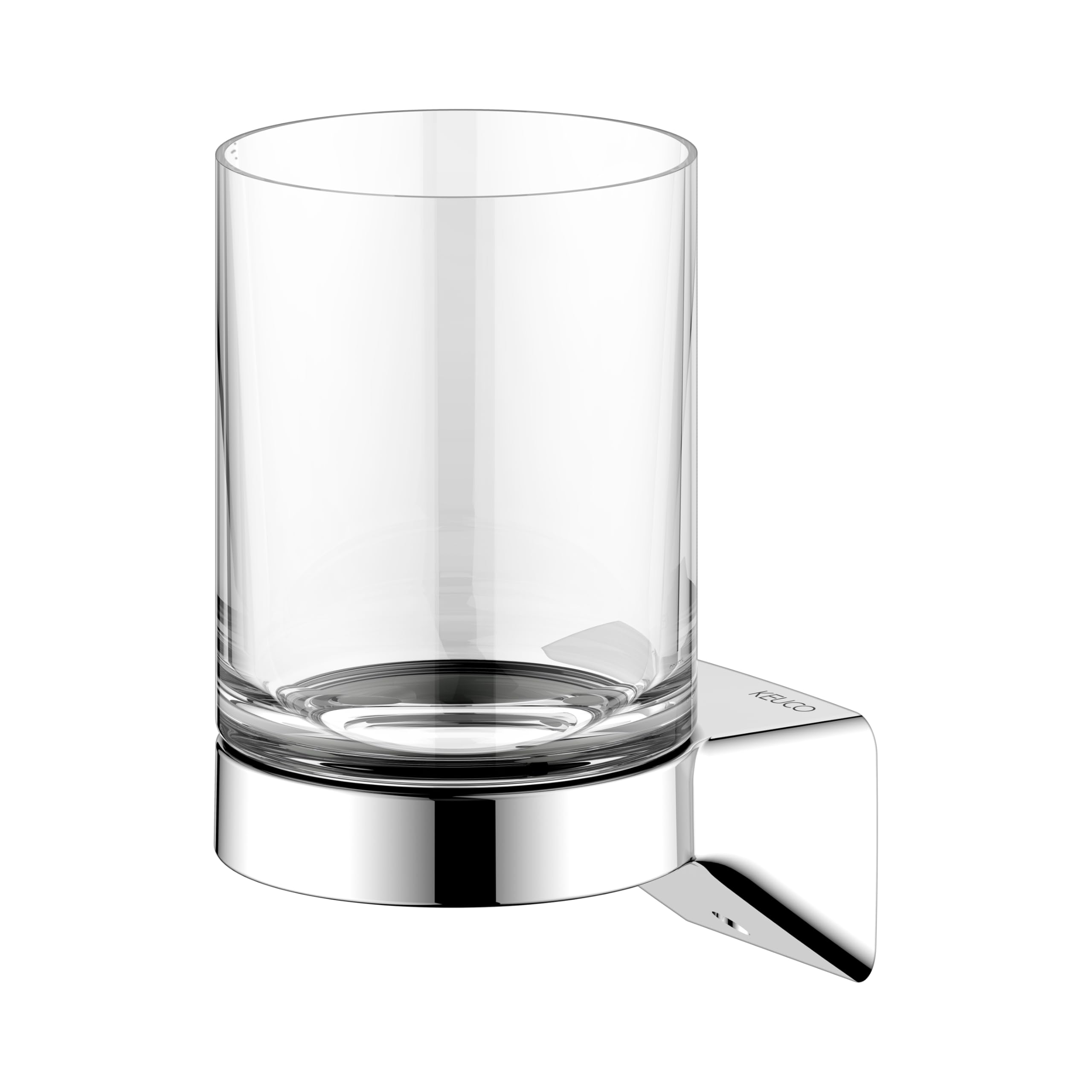 KEUCO Rose Zahnputzbecher aus Glas mit Halterung, ohne Bohren, verchromt | inkl. Klebeset und Schraubset, Glashalter aus Metall zum Kleben oder Schrauben