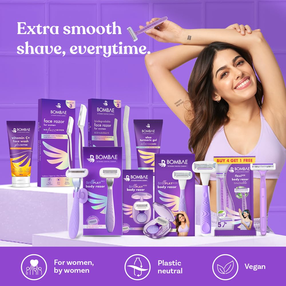 Bombae FlexiEco Reusable Body Razor for Women | Disposable 2-blade women's razor for bikini, arms, legs | Pack of 5 - Image 7 thumbnail