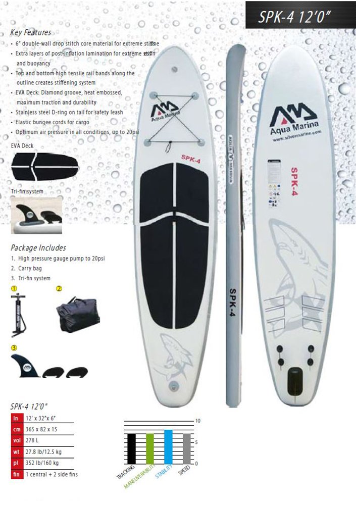 Amazon.com : Aqua Marina (akuamari-na) SPK – 4 Inflatable SUP 12