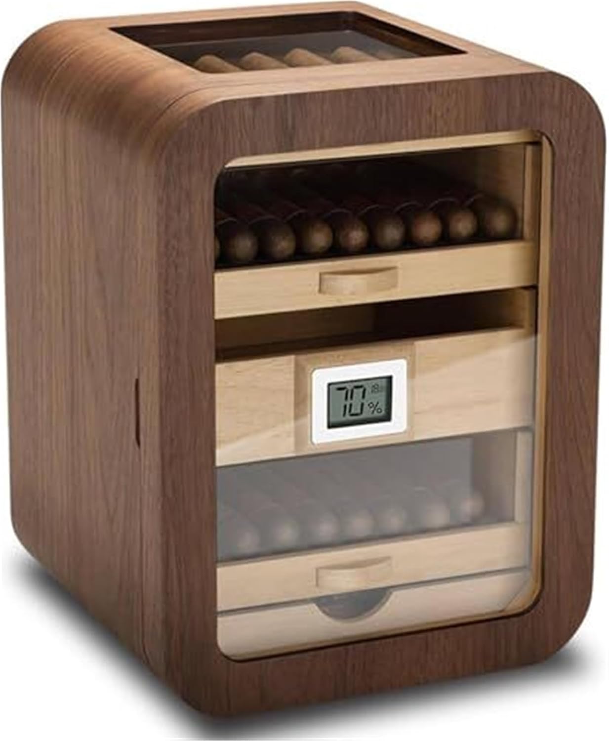 Cedar Wood Cigar Humidor Cabinet, Digital Hygrometer & Humidifier, 4 Drawers for 110 Cigars, Luxury Gift for Men, for Cigar Lovers(B)