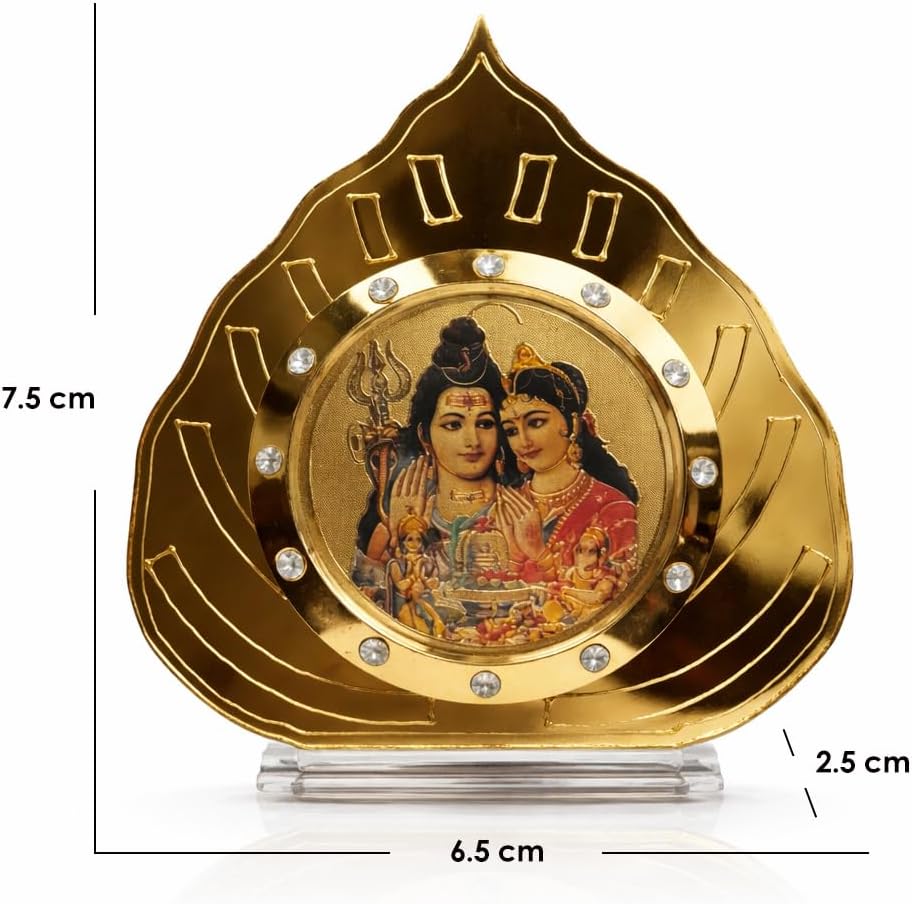 Lord Shiva Parvati Idol in Golden Leaf for Car Dashboard Showpiece Décor Office Table, Home, Mandir Idol Statue Pillar