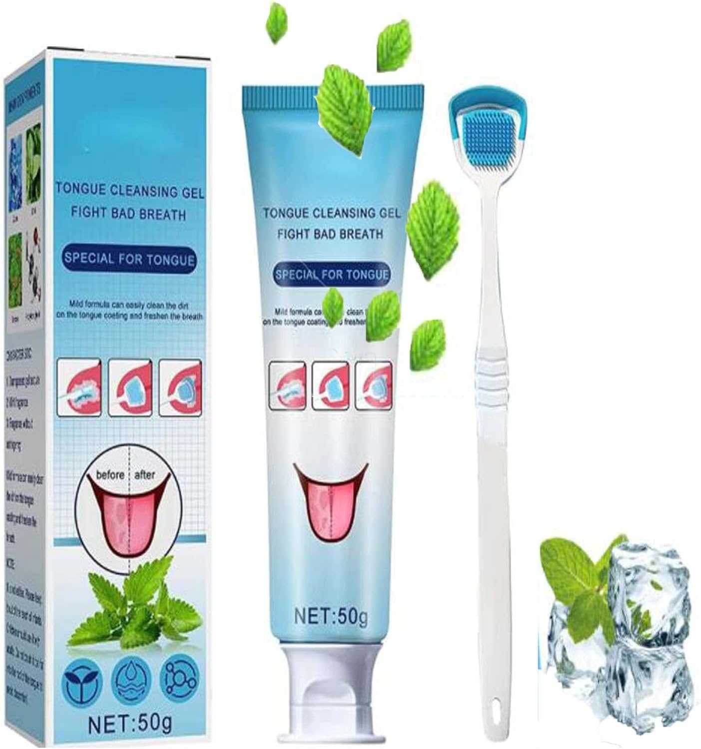 JOKBEN 1PCS Tongue Cleaner Gel with Tongue Brush, Tongue Scraper, Fresh