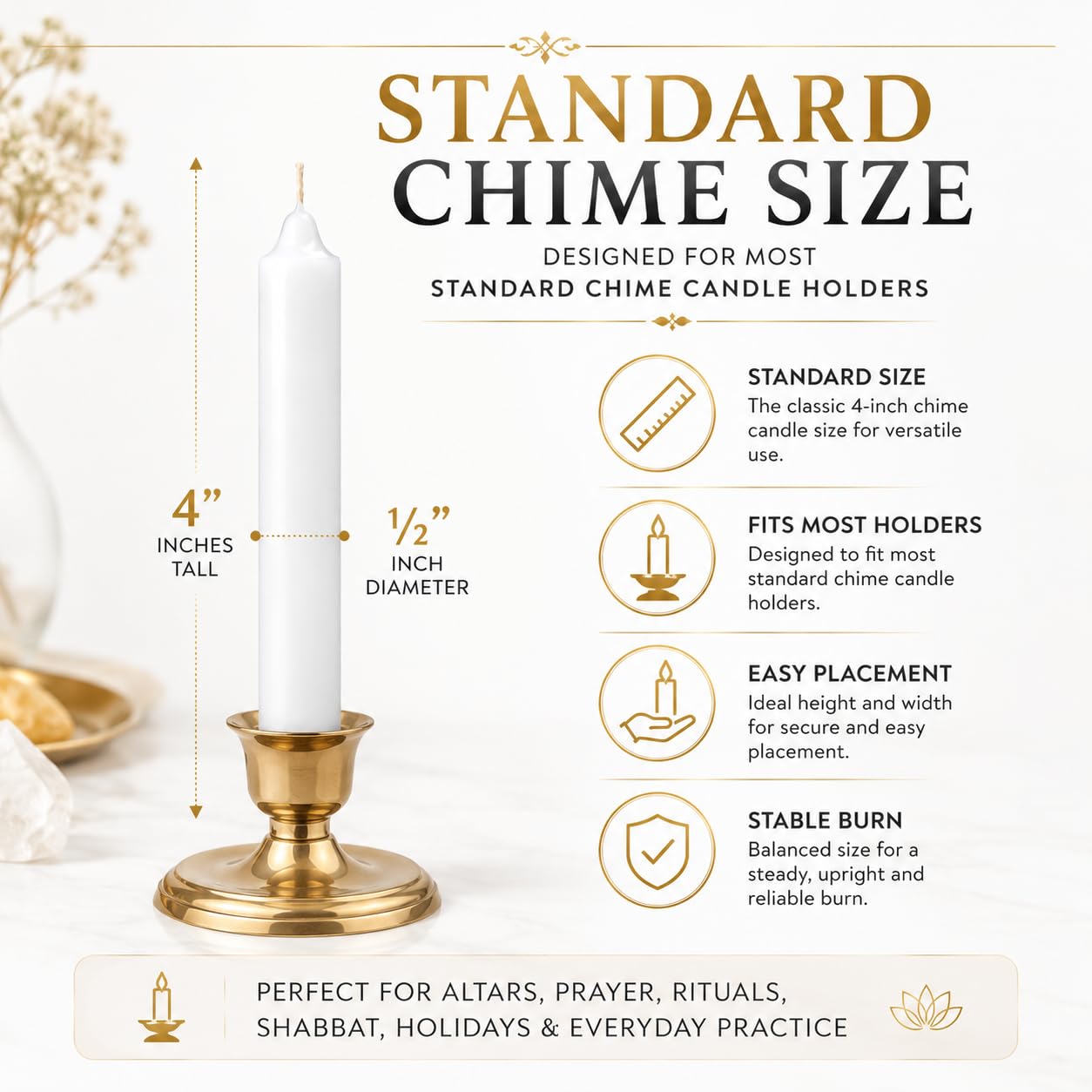 Dinil Velas de hechizo y timbre (40 velas blancas) – Mini velas cónicas premium de 4 x 1/2 pulgadas para rituales, cumpleaños, altar, hechizos, velas de timbre (blanco)