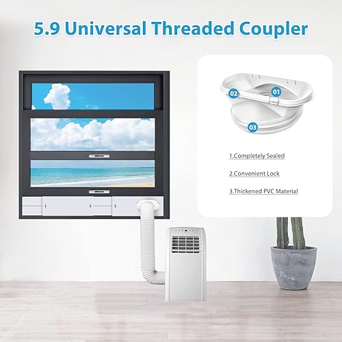 Miniatura 5 de Kit de sellado de ventana de aire acondicionado portátil con acoplador universal, placa de PVC reforzada, kit de ventilación de CA ajustable para