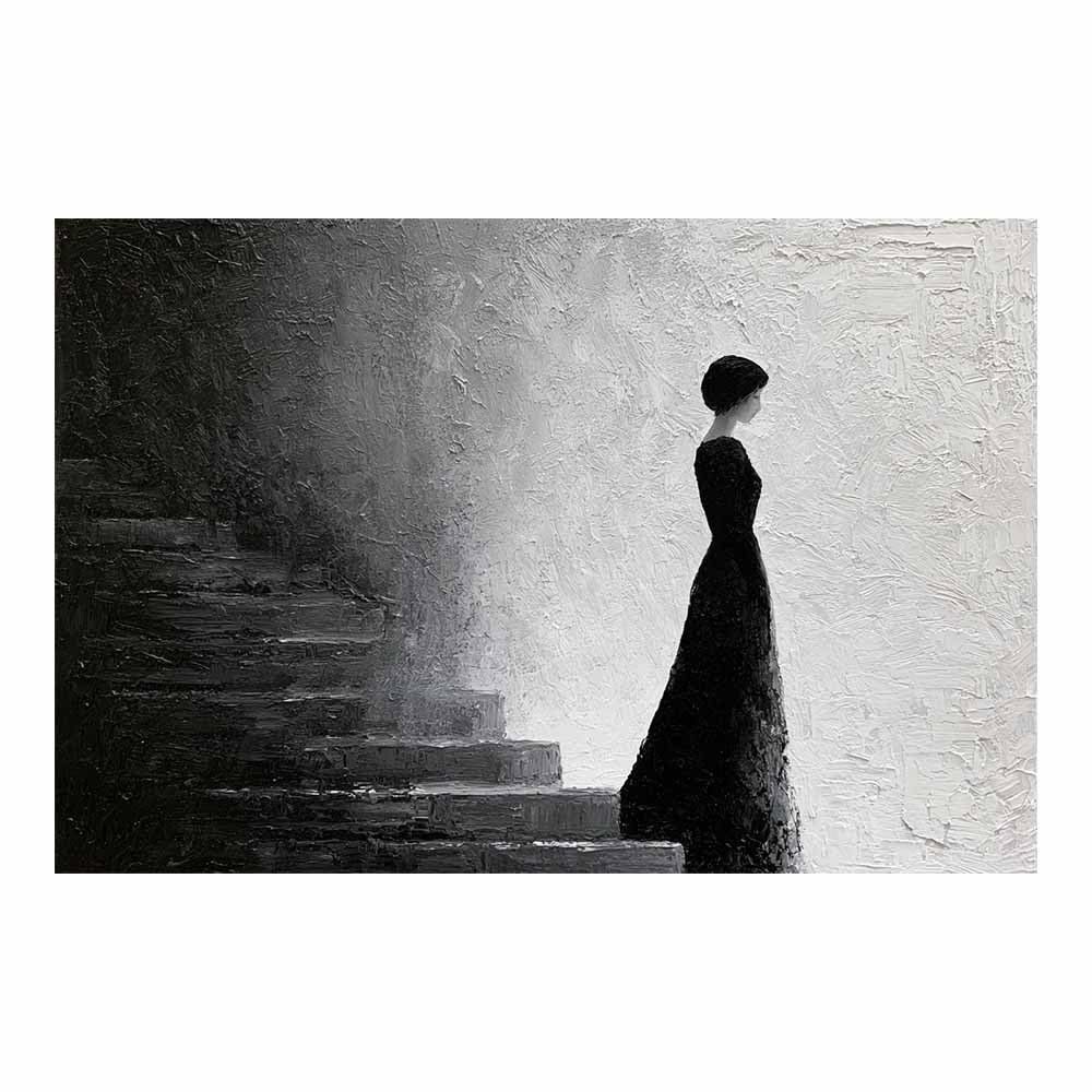 HOQIU Black Grey And White Wall Art Lady Stairs Art canvas wall art, painting and decor, for Living Room Bedroom Home Decoration(Multicolor)-80x120cm Unframed