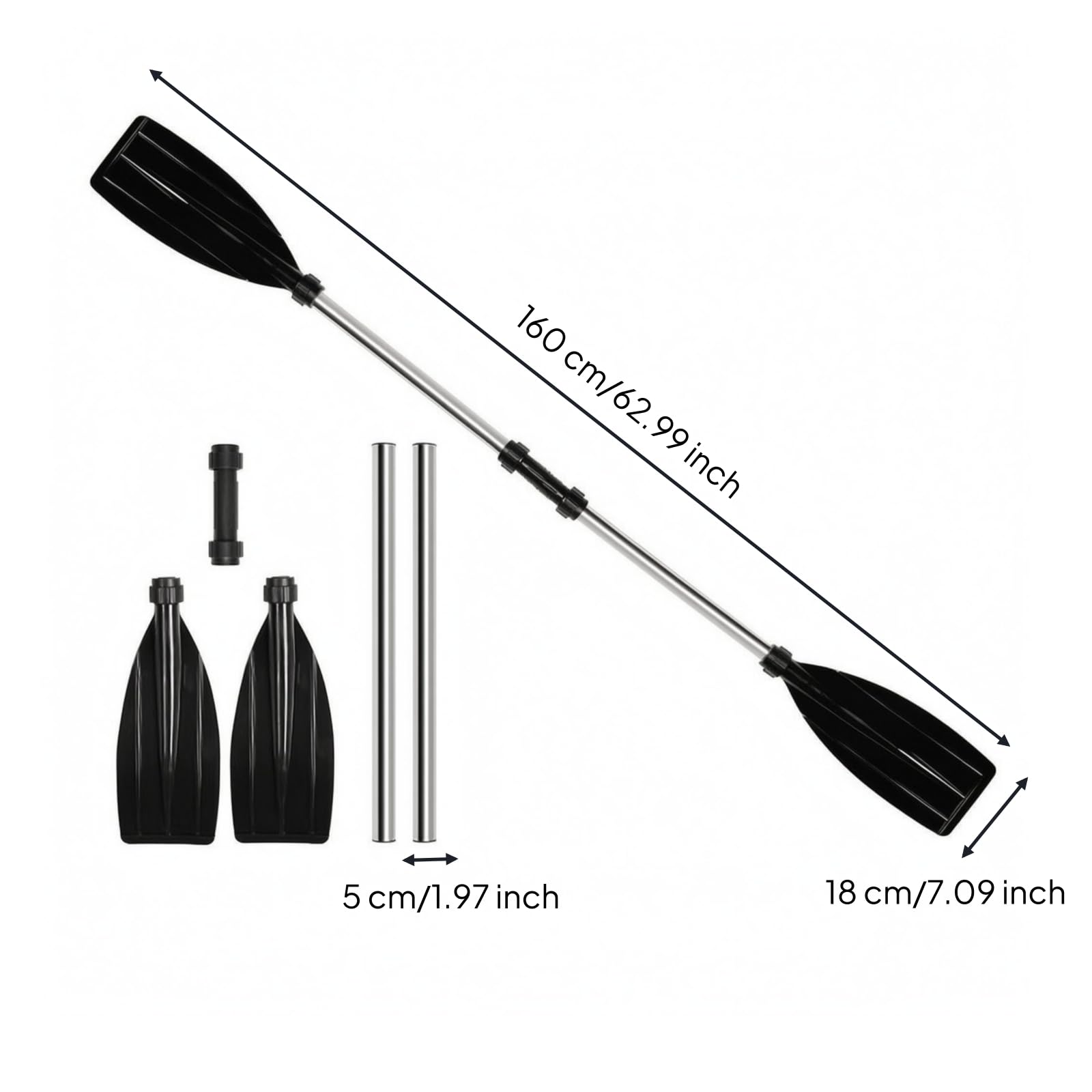 Milageto Pagaie Gonflable Aluminium Alliage Bateau Canoë Kayak Séparable avec Sections Emboîtables et Construction Solide Maniement Stable, 160 Cm, Pagaie Double Tête en Alliage D Aluminium