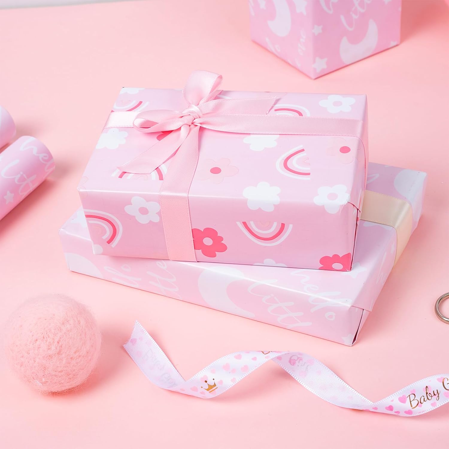 Papel De Regalo Con Estampado De Vaca Rosa Y Negro - Rollo De 43,2 Cm X 5 M, Perfecto Para Baby Shower Y Cumpleaños