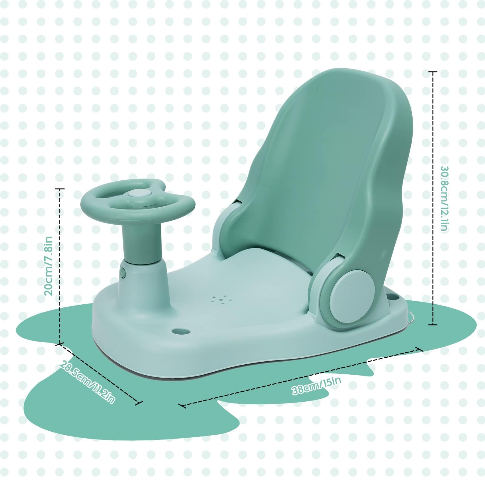 Siege de Bain pour Bebe de 6 à 24 Mois, Chaise de Bain avec Dossier Réglable et 4 Ventouses, Siege de Bain Pliable Antidérapant, Siege Baignoire Bebe, Ergonomique Siège de Douche pour Bébé