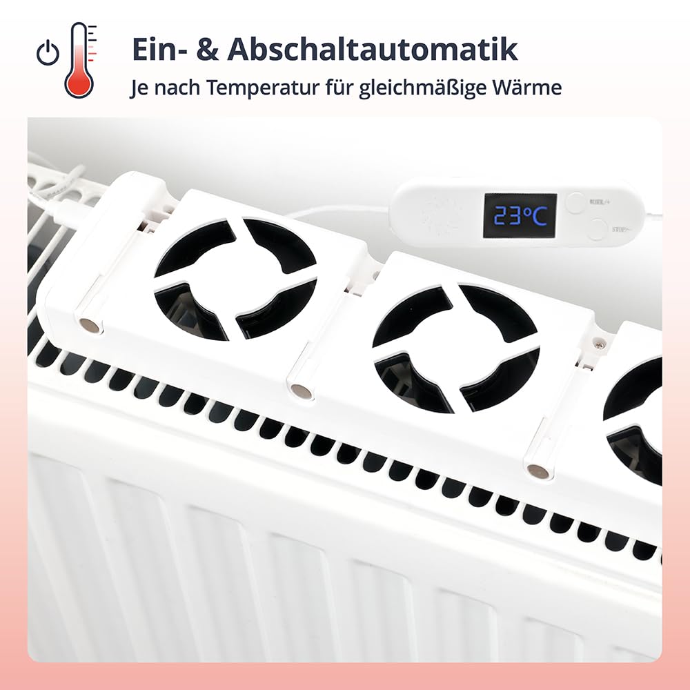 Clip'n'Heat Heizkörperventilator Single Set mit 1x Ventilator – Effizienter Lüfter für Heizkörper | Heizungsventilator zur Heizkostenersparnis | Heizkörperlüfter für gleichmäßige Wärmeverteilung
