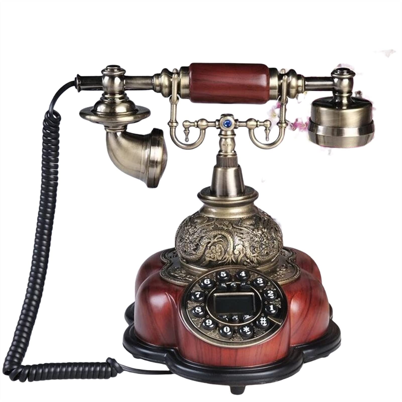 Telefon stacjonarny w stylu retro， Telefon stacjonarny cyfrowy z przewodem, metalowy, retro, do biura domowego, czerwony
