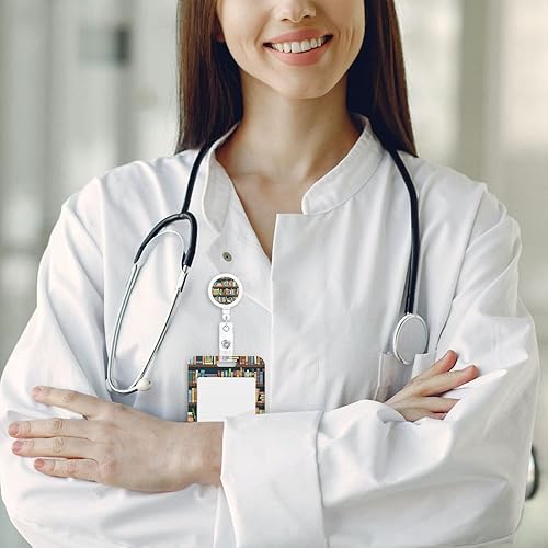 Miniatura 5 de Soporte para tarjetas de identificación con cordón separable y clip retráctil para carrete, estanterías llenas de libros, tarjeta de nombre, cordón