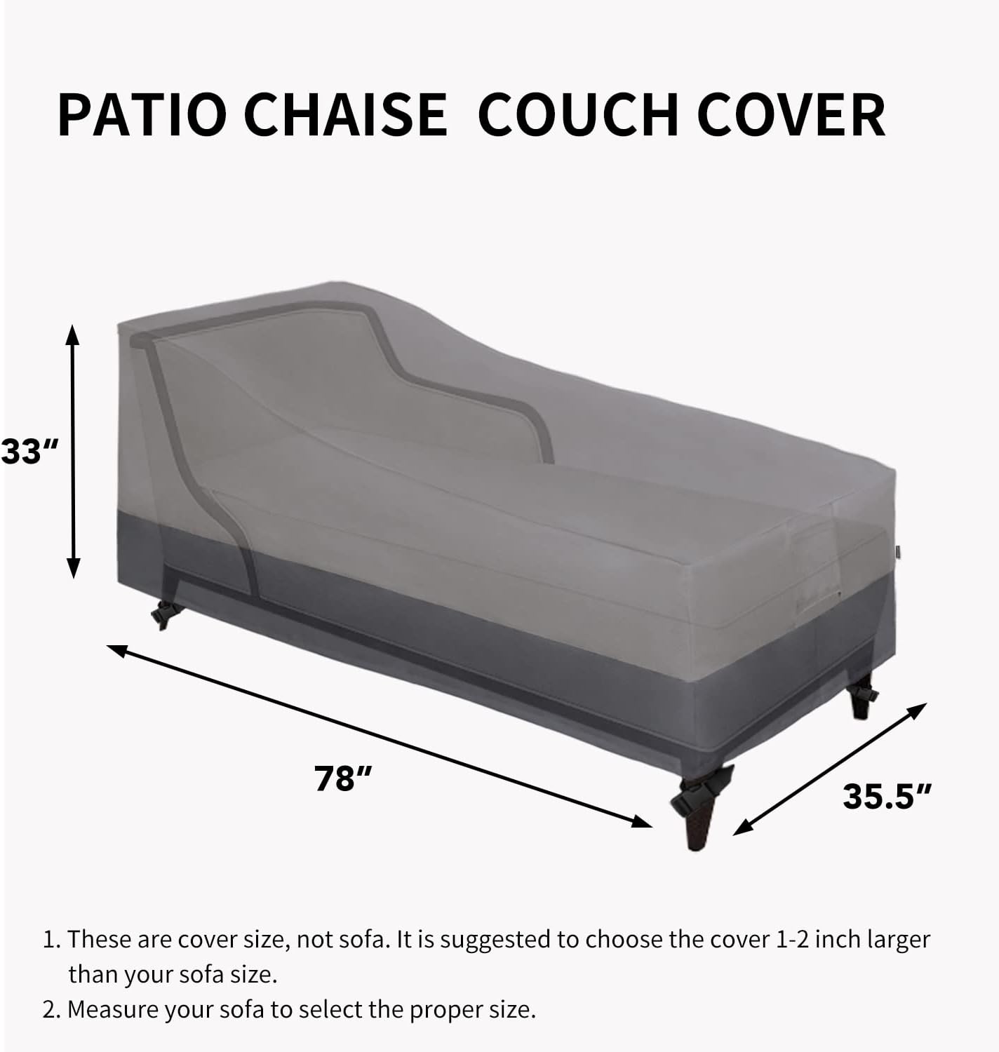Easy-Going Waterproof Outdoor Chaise Lounge Cover, Heavy Duty Patio Lounge Chair Cover, Windproof Outdoor Furniture Cover with Air Vent 2 Pack-78Wx35.5Dx33H inch, Gray/Dark Gray