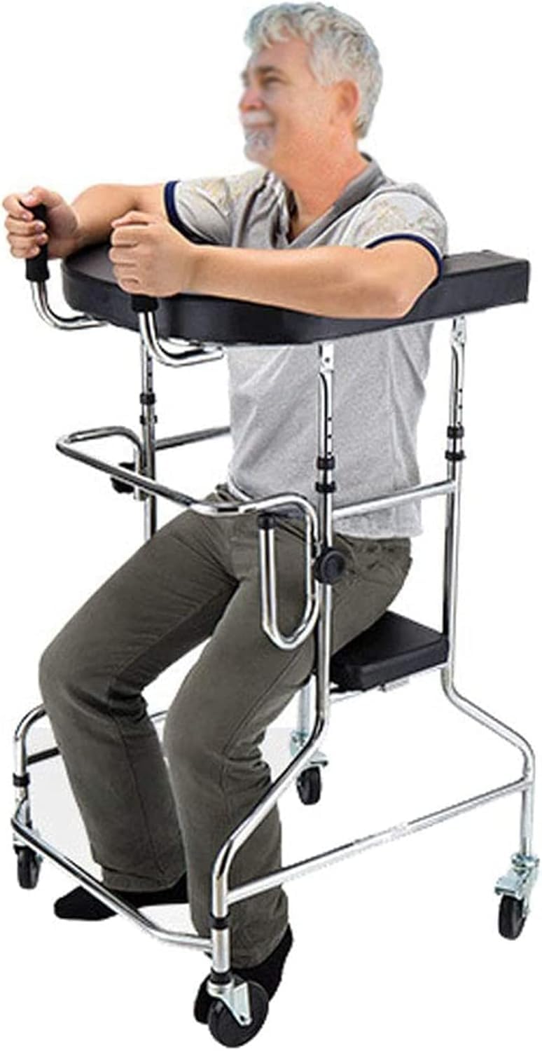 Heavy Duty Pieghevole Camminatore Deambulatore per La Riabilitazione del Corpo Ausili per La Deambulazione Deambulatore con Sedile per Anziani Hdicap Doppio Supporto per Braccio Walking fra, A