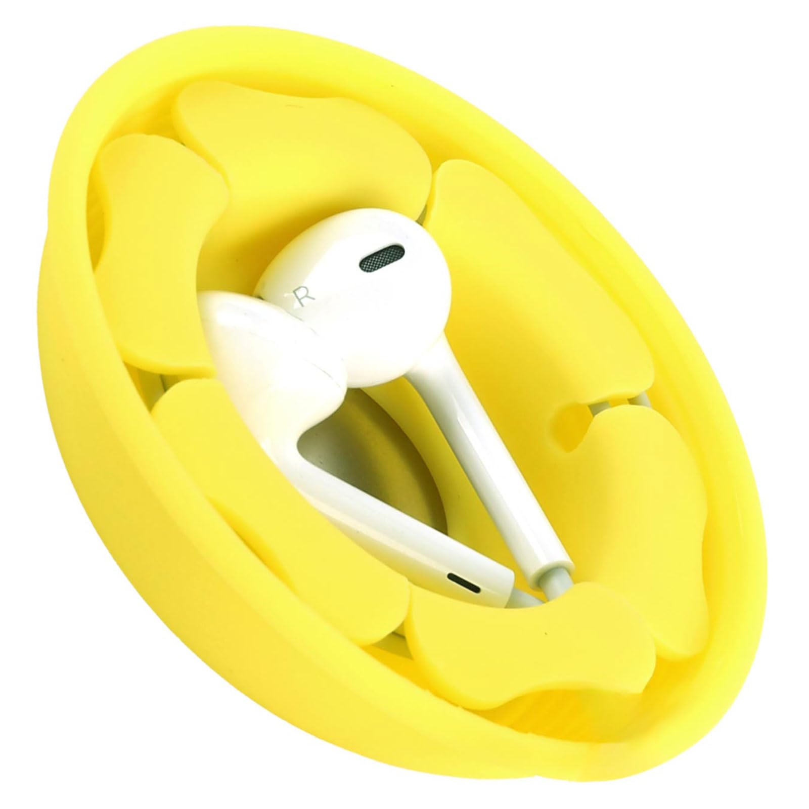 MAIRUI Wired Earbud Case Earphone Headphone Cord Organizer Earbuds Wrap Soft Silicone Magnetic Holder Storage Tangle Free Cable Winder(Lemon Yellow)