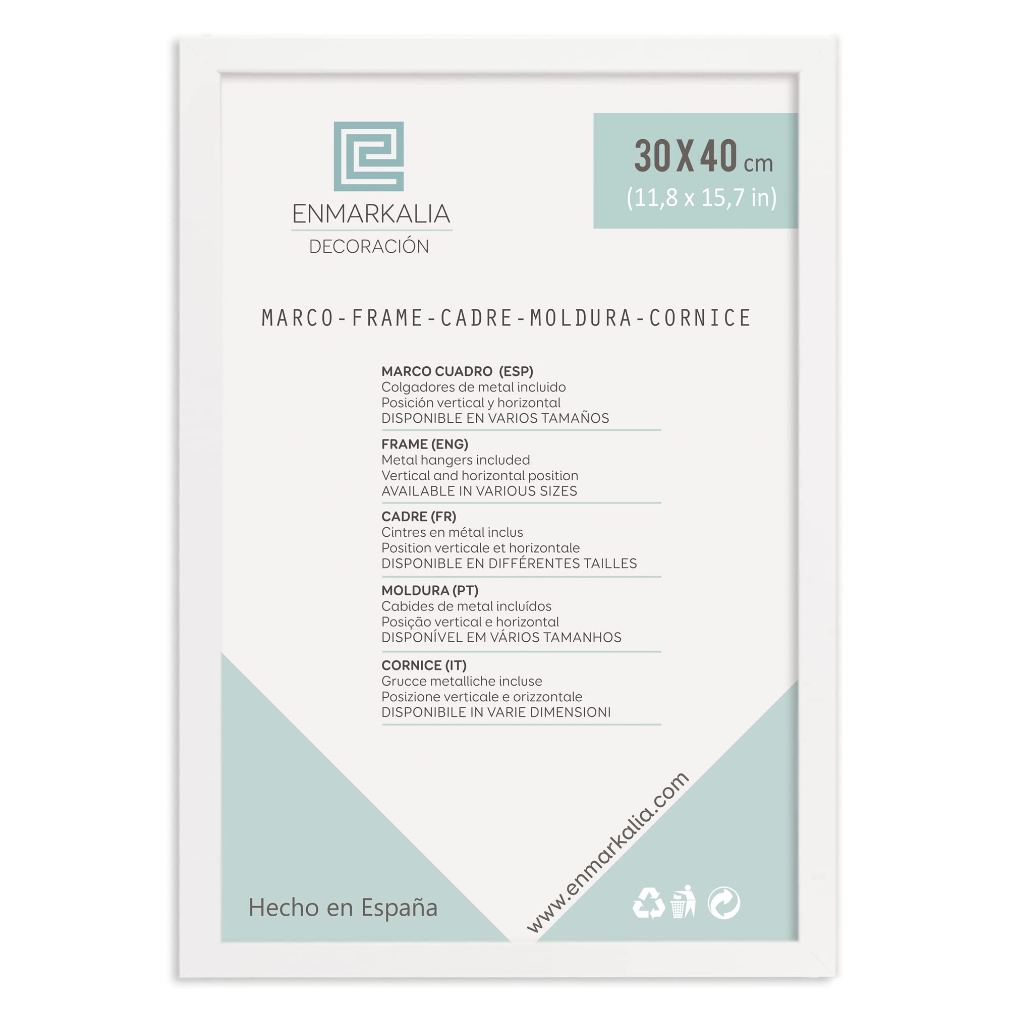 Enmarkalia marco 30x40 cm - color Blanco (moldura de 30x15 mm) X1 Ud.