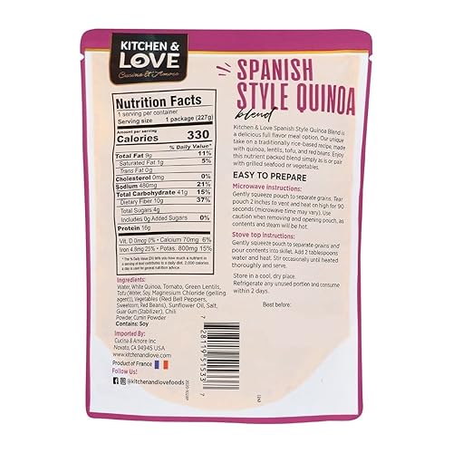 Miniatura 2 de Kitchen & Love Mezcla de quinua estilo español, precocida, bolsa lista para microondas, estable en estantes, sin OMG, sin gluten ni lácteos, a base