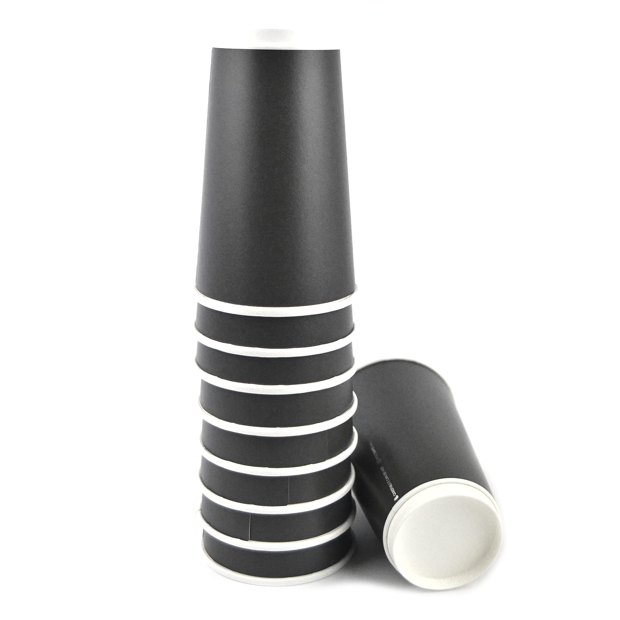 DUE ESSE S.N.C. DI SABATINI ALDO & C. Lot de 100 verres double paroi maxi noirs en papier de 16 oz (470 ml) verres double couche pour maintenir la chaleur + 100 couvercles noirs