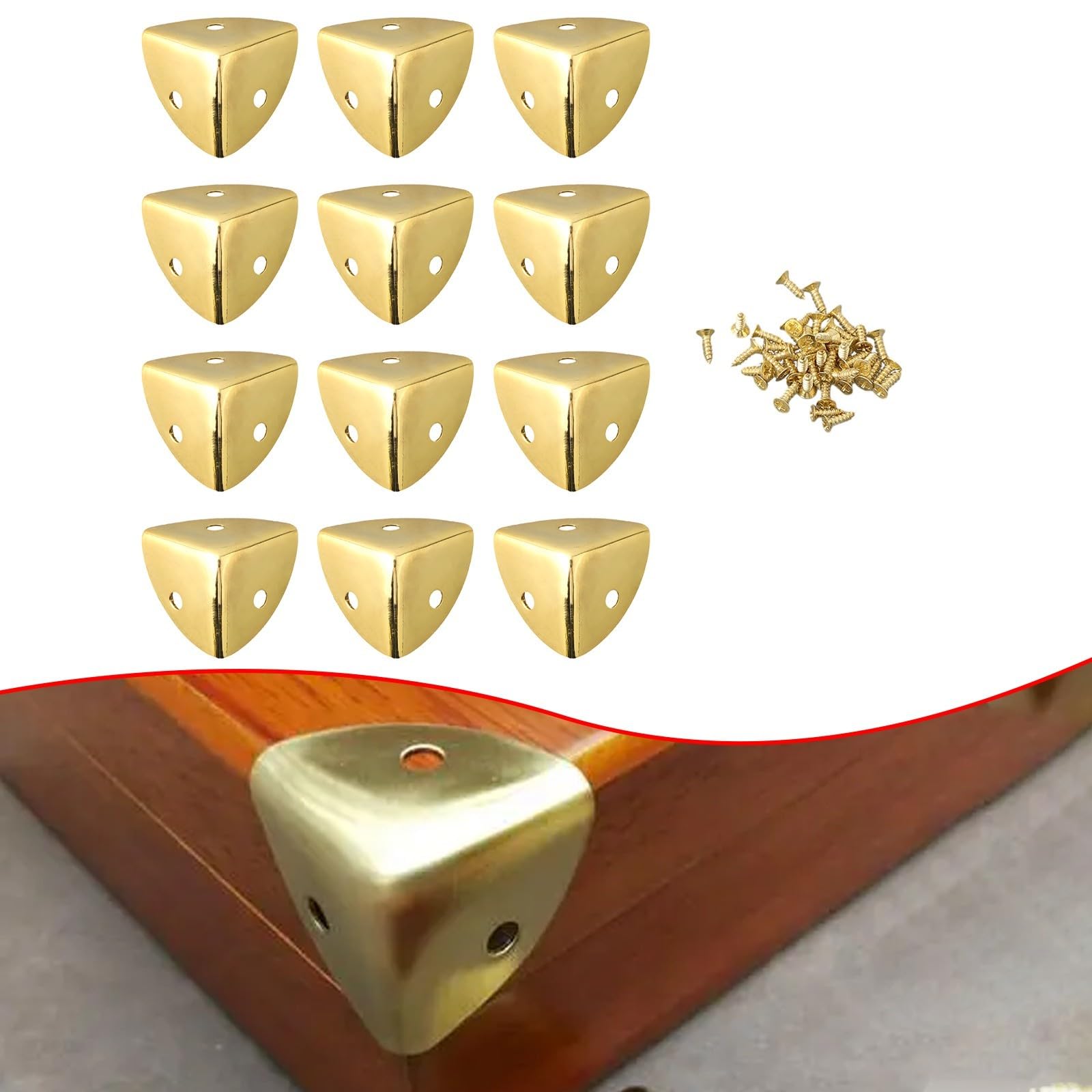 Set di 12 angoli in ferro vintage, accessori protettivi per scatole di legno (oro)
