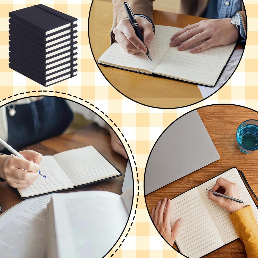 20 Paquete de Bloc de Notas Ejecutivo Pequeño de Tapa Dura A5, Mini Cuaderno de Bolsillo de Cuero Sintético, Diarios con Renglones Anchos, Paquete A Granel con Banda Elástica