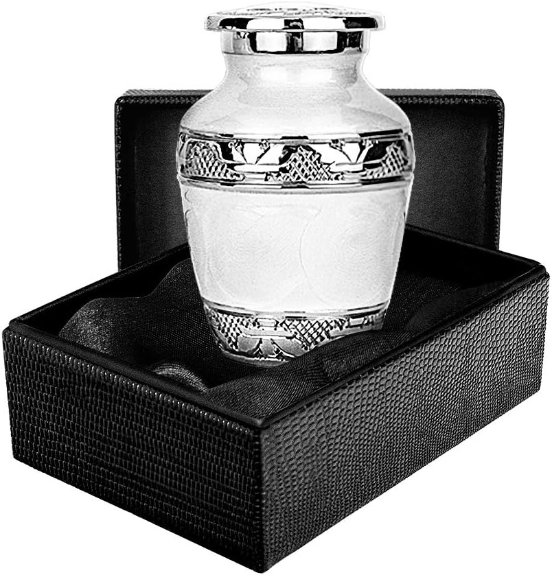 Silver Linings Small White Keepsake Urns for Human Ashes - Qnty 1 - A Beautiful Loving Resting Place - with Velvet Bag