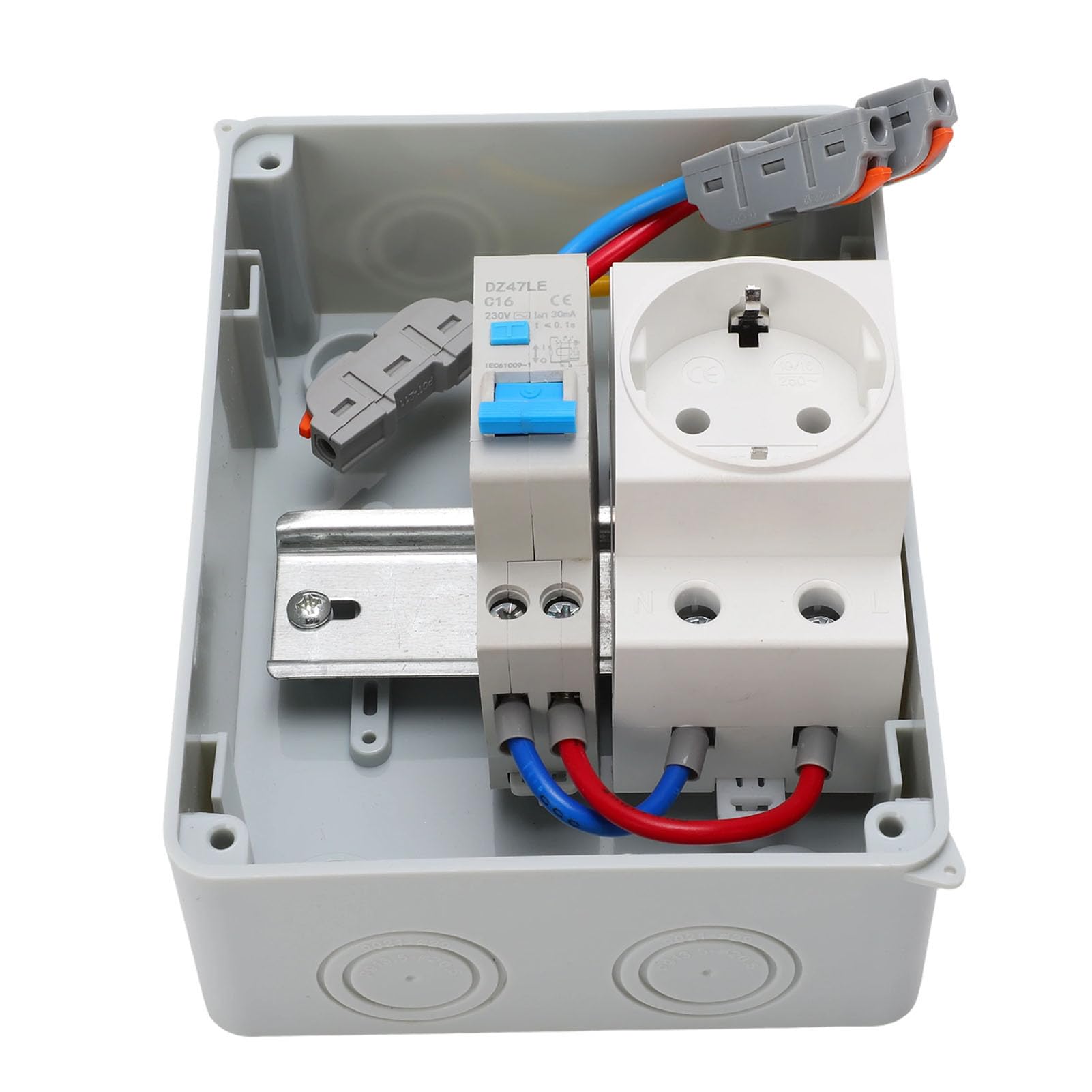 Eujgoov Caja de Distribución de Energía de Pared Montada en Superficie, 16A 1P+N Toma de Disyuntor IP65 Caja a Prueba de Agua, con Cubierta Transparente para Uso en Exteriores Sótanos