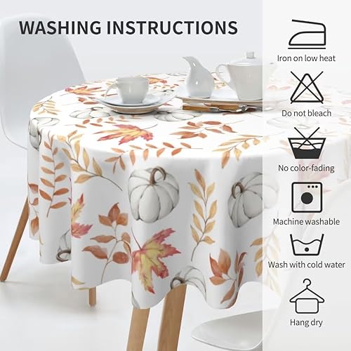 Miniatura 5 de AEIOAE Mantel redondo de primavera de 70 x 70 pulgadas, mantel de acuarela con flores silvestres, lavable, vintage, hierbas florales, plantas,