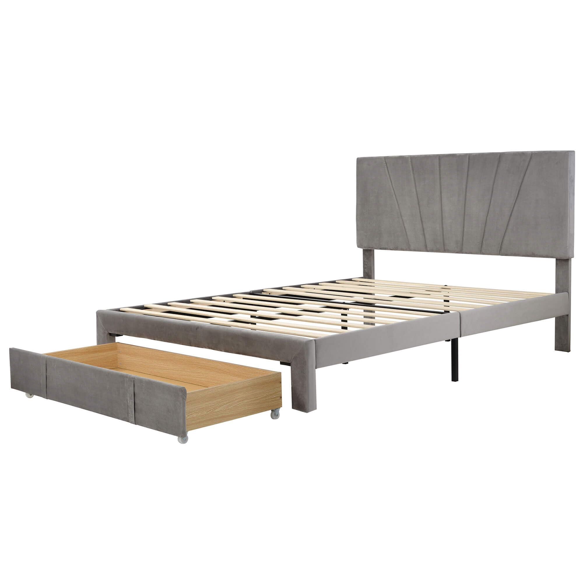 Gestoffeerd bed met 4 lades,tweepersoonsbed met lattenbodem,met