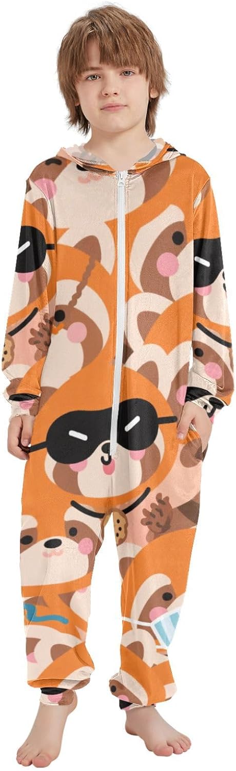 Sleepwear Holiday Pajamas Zip Up Hooded Blanket Sleeper Pjs for Parties Sleepovers 4-14Y