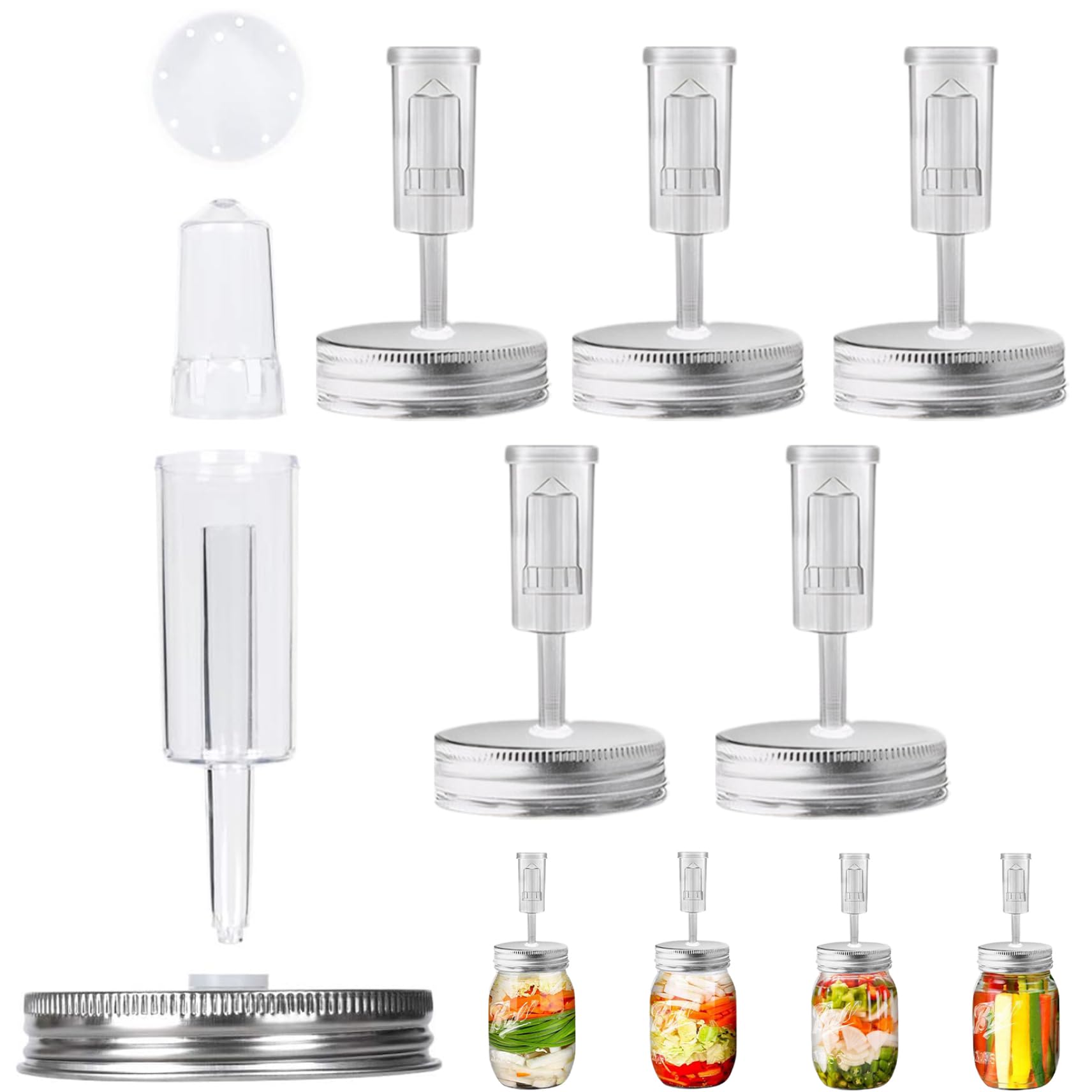 fkngcp Mason Jar Fermentation Lids, Plastic Fermentation Kit Includes 6 Fermenting Lids and 6 Airlocks, 2.76" Regular Mouth (Jars Not Included)