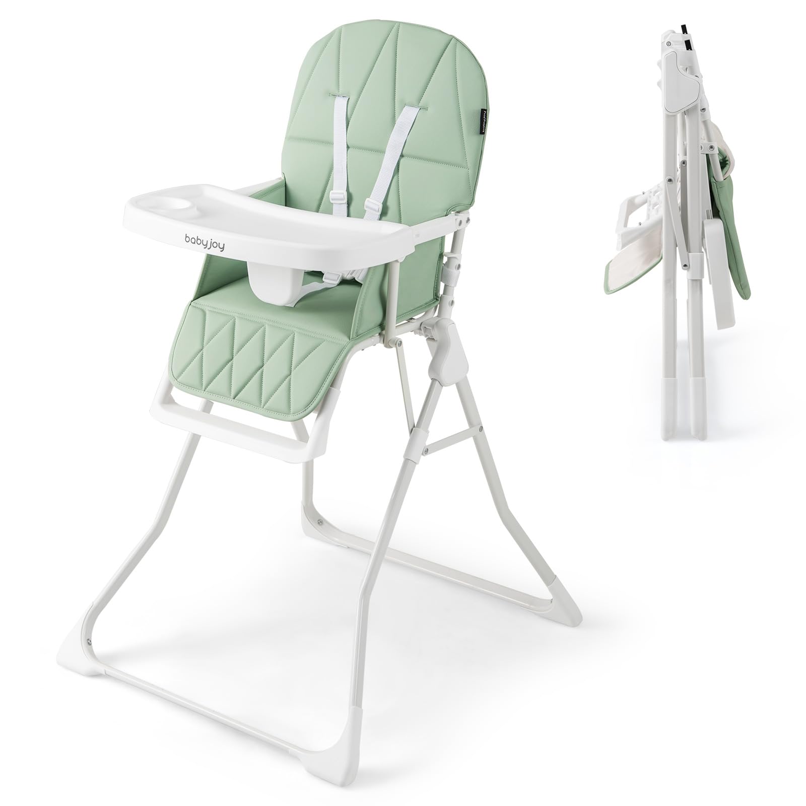 BABY JOY Foldable High Chair, Portable Highchairs for Babies and Toddlers with 3-Position Adjustable Tray & Footrest, Removable Seat Cushion, 5-Point