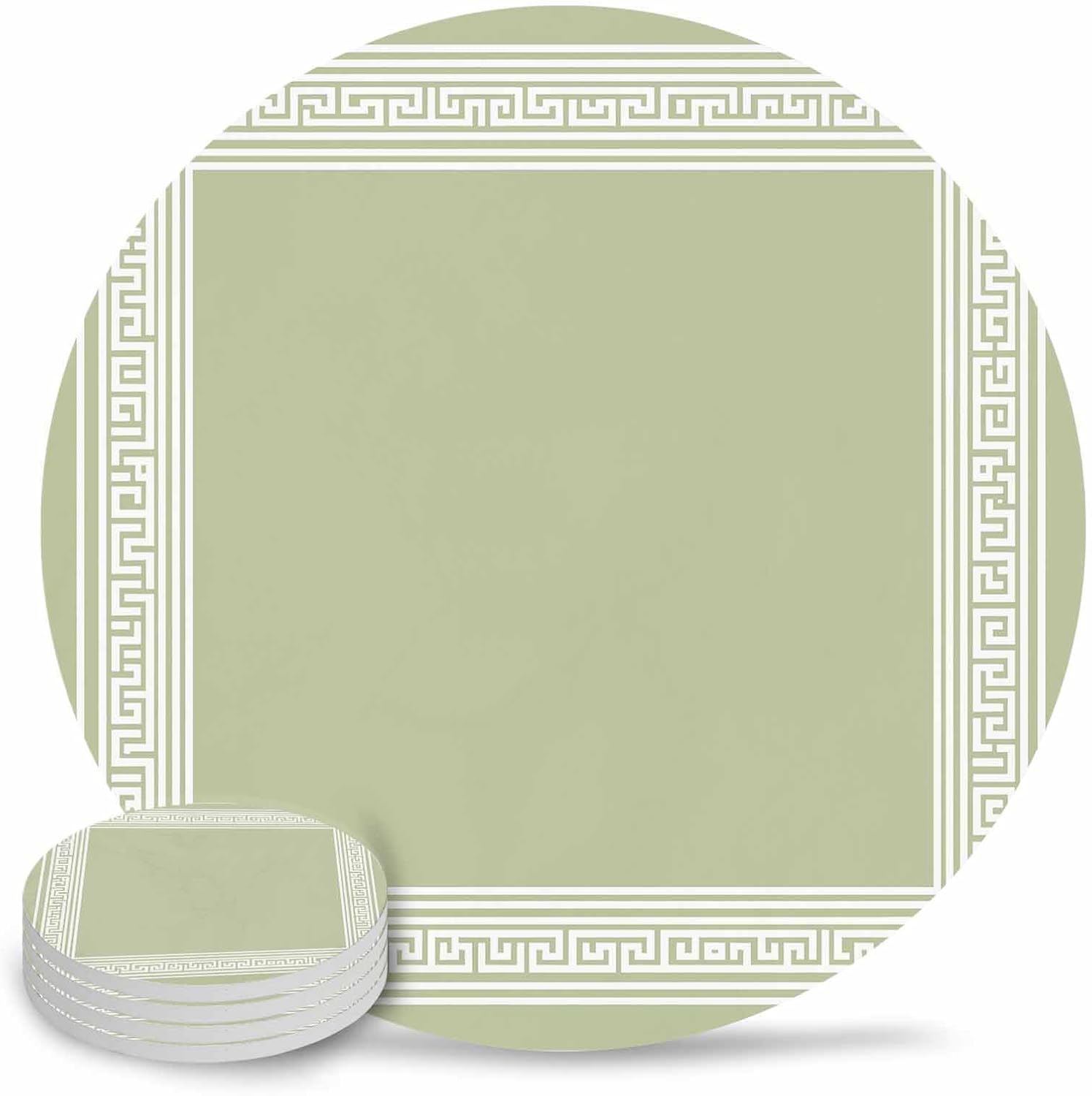 陶製コースター 円形 グリーン 麻の紋 田園 シンプル 吸水 4枚セット 直径10.3cm&times;厚さ0.6cm 速乾 杯垫 滑り止め 耐