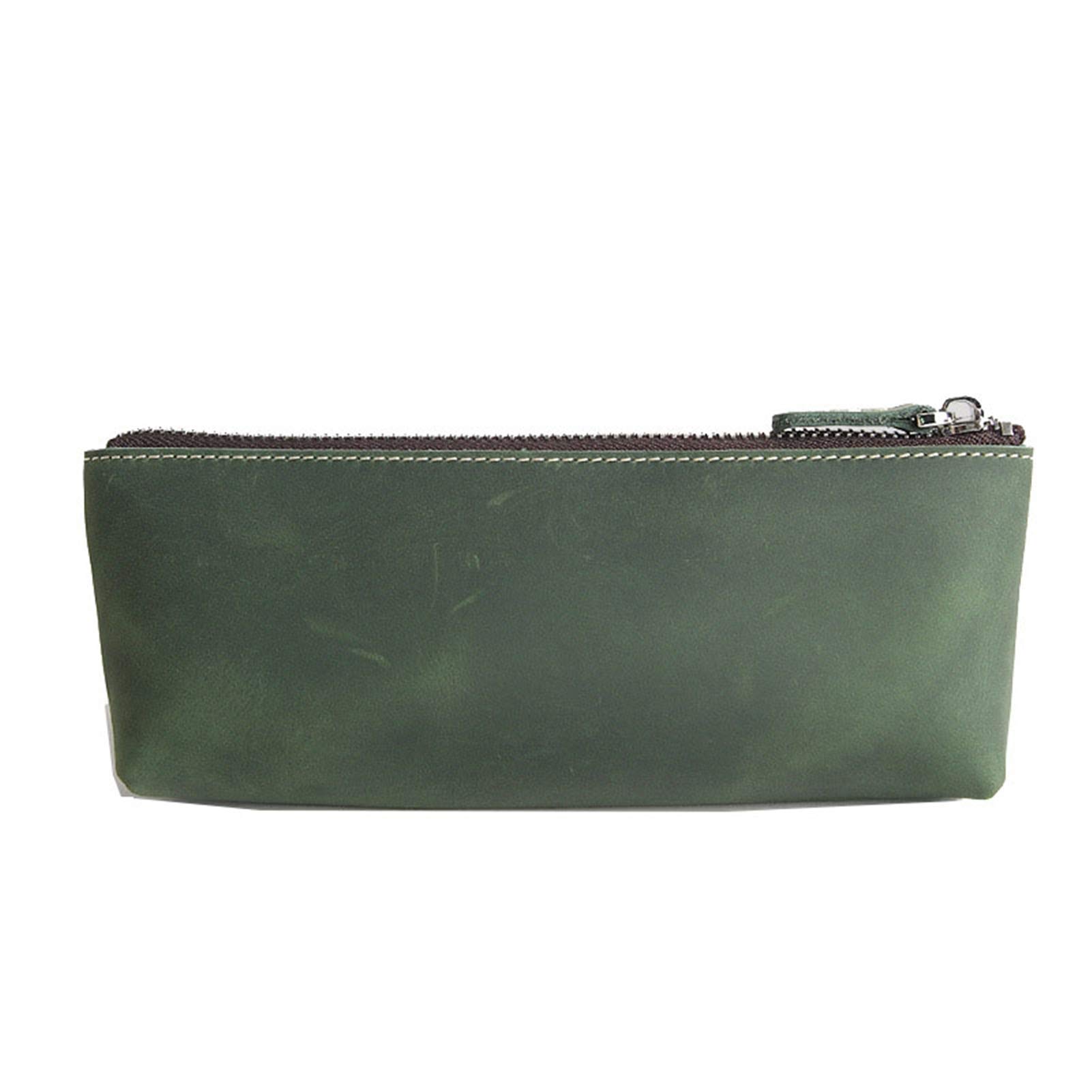Astuccio portapenne con Cerniera Metallica, Astuccio portapenne in Pelle Vintage, Astuccio portapenne con Cerniera, Fatto a Mano Stati (Verde 21x8,5x2,5 cm)