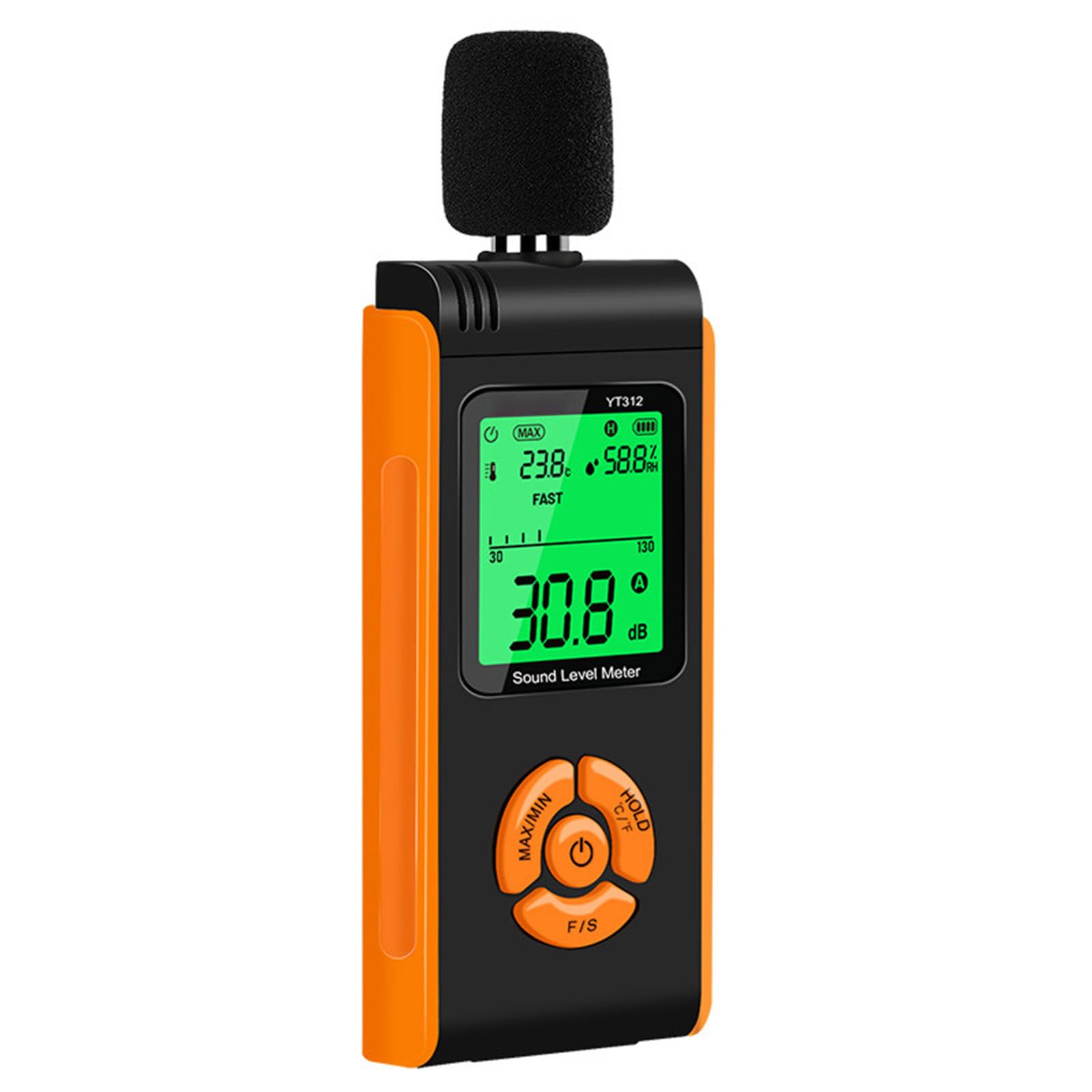 Cazstyk Black Decibel Sound Meter 30 To 130 Decibel Scale, Portable Sound Measurement Tool With Fast Slow Response, Hold, Min Controls And Backlit Lcd Readout Checks Meeting Room Reader Foam Microphone Fast