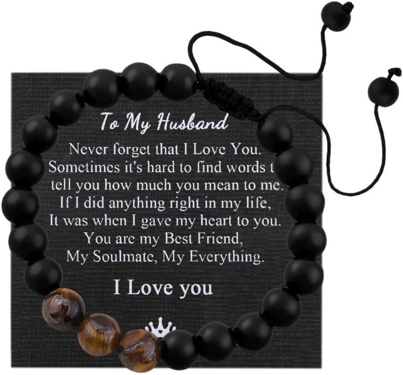 Birthday Valentines Day Gifts for Men Beaded Bracelet for Boyfriend Husband Son Grandson Dad Gift Ideas