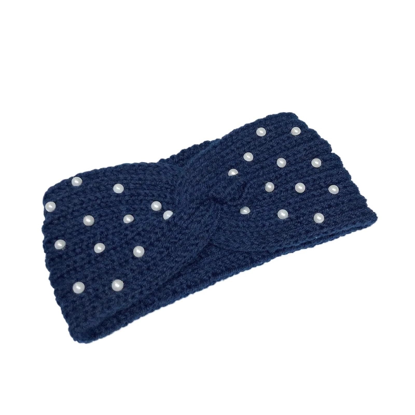 Stirnband 3PCS Perle Gestrickte Kreuz Stirnbänder for Frauen Mädchen Handgemachte Haar Zubehör Herbst Winter Headwear Ohr Wärmer Elastische Haarband Winter Stirnband(Blue B)