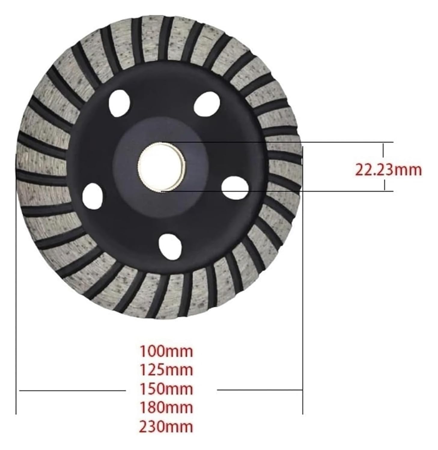 Diamentowa tarcza szlifierska, Diamentowy kubek szlifierski do betonu, granitu, marmuru, średnica 22,23 mm, 100-230 mm, czarny(180mm)
