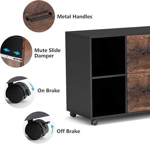 Miniatura 8 de Tribesigns Archivador de 2 cajones, archivador lateral móvil grande para tamaño carta, soporte de impresora con estantes de almacenamiento y ruedas