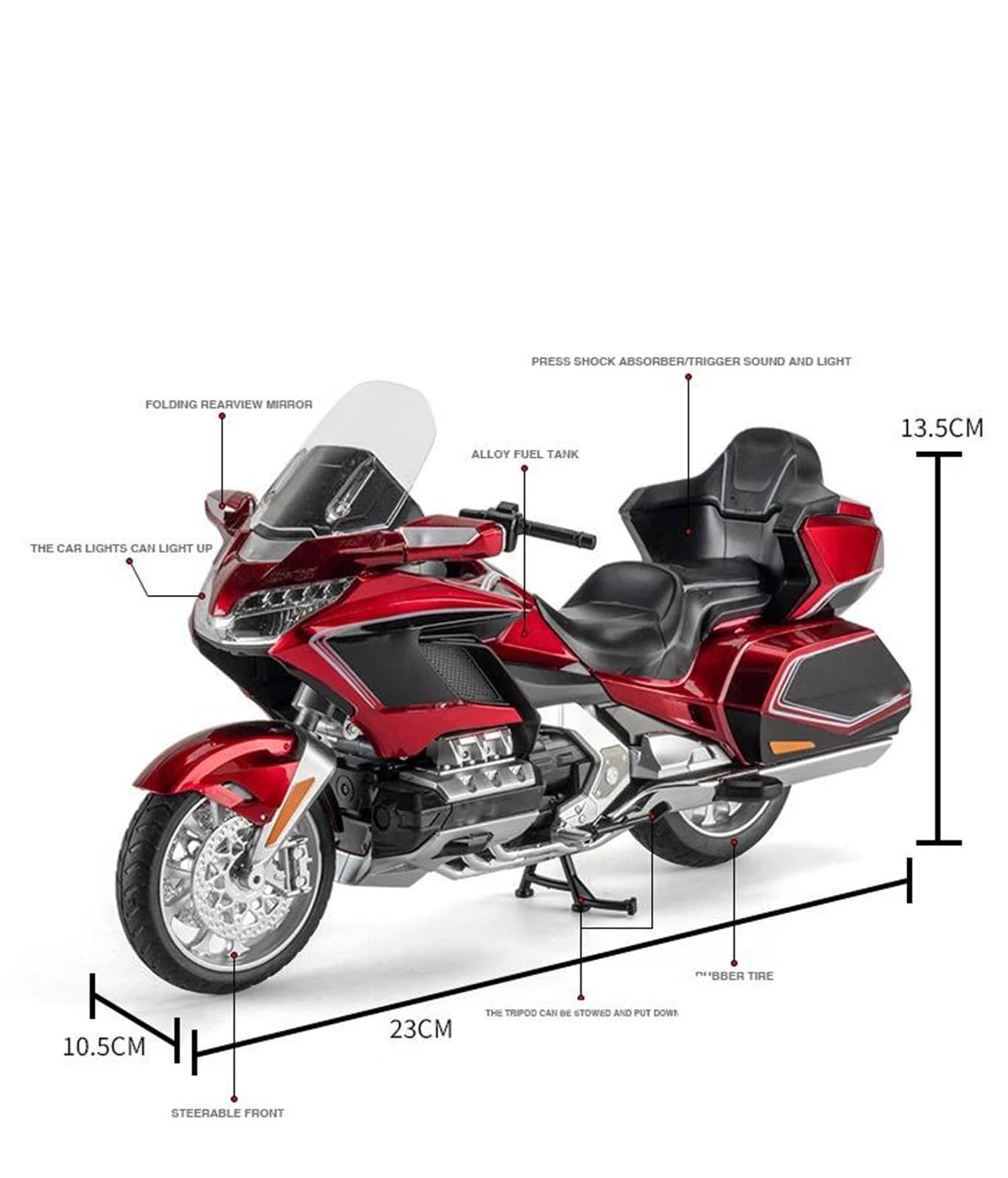 Modelo de Motocicleta Modelo Motocicleta Aleación Fundida A Presión Vehículo Colección con Sonido Y Luz, Todoterreno, Juguete, Coche 1:11 para Honda Gold Wing GL800 2021(White)