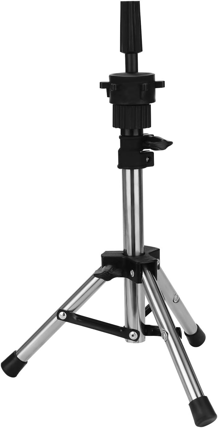 Wig Stand Mannequin Head Stand Adjustable Tripod Head Stand 36.5-64cm Adjustable Height Mannequin Wig Head Holder for Hairdressing Training Silver
