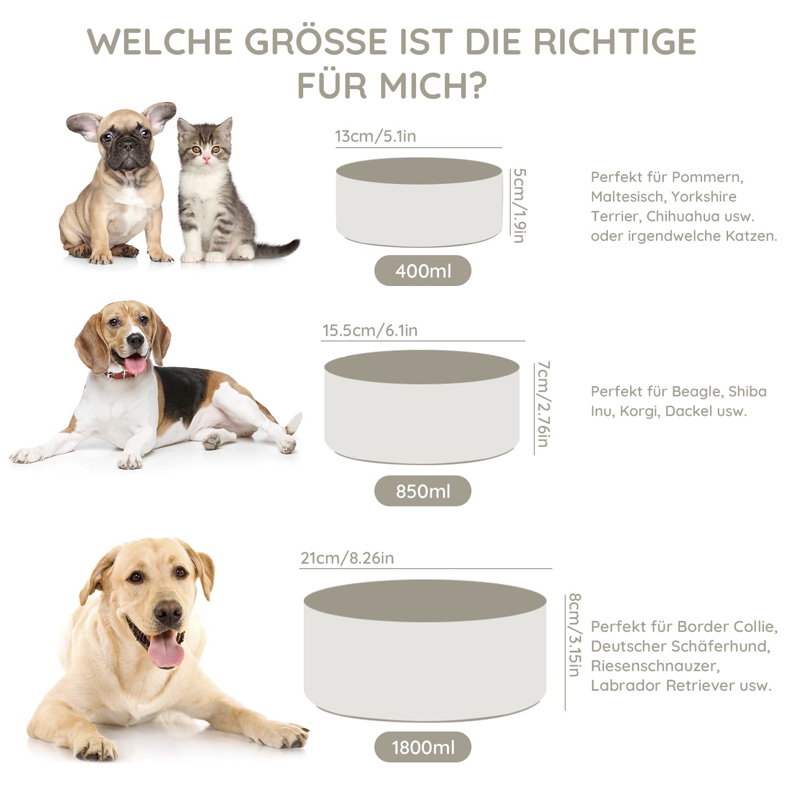 SPUNKYJUNKY Hundenapf Keramik Doppel Hund Futternapf mit Bambus Ständer für Katzen und Hunde (400ml, 2-Grau)