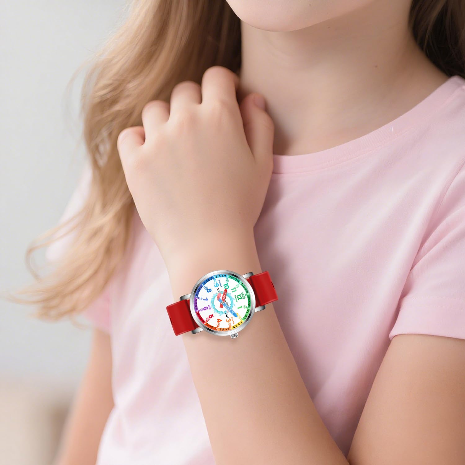Reloj analógico para niños, reloj de aprendizaje de ballena rosa para niños de 8 a 12 años, resistente al agua, para niños de 5 a 7, 6 a 8 años, correa roja