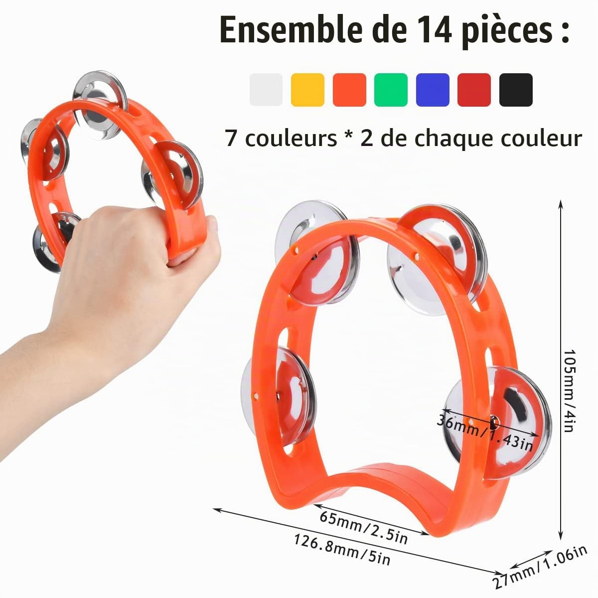 OTYMIOW Tambourin à Main Demi-Lune Multicolore 14PZ Tambourin Cloches Kristen Cloches pour Instrument de Musique Rythmique et Hochet Cloches à Main pour l'Artisanat
