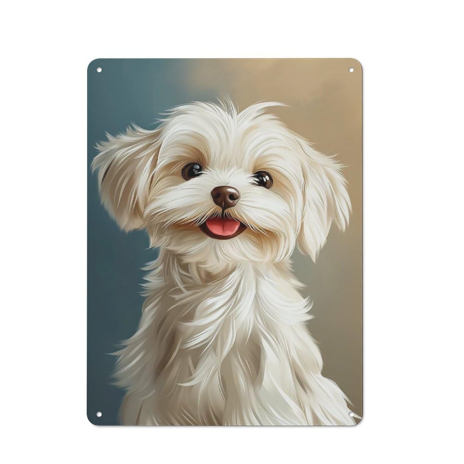 Junmoney Style-9 Metal Plaque 40X30cm With Maltese Puppy Portrait For Hallway Wall, Rustic Decor, A Metal Wall Feature For Hallways And Entrance Areas