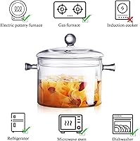 Vista 4 de Ollas de vidrio transparente de 2 L/67 onzas líquidas para cocinar con tapas, cacerola con tapa, olla a fuego lento para leche, ollas y sartén