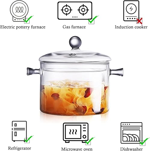 Miniatura 4 de Ollas de vidrio transparente de 2 L67 onzas líquidas para cocinar con tapas, cacerola con tapa, olla a fuego lento para leche, ollas y sartén de