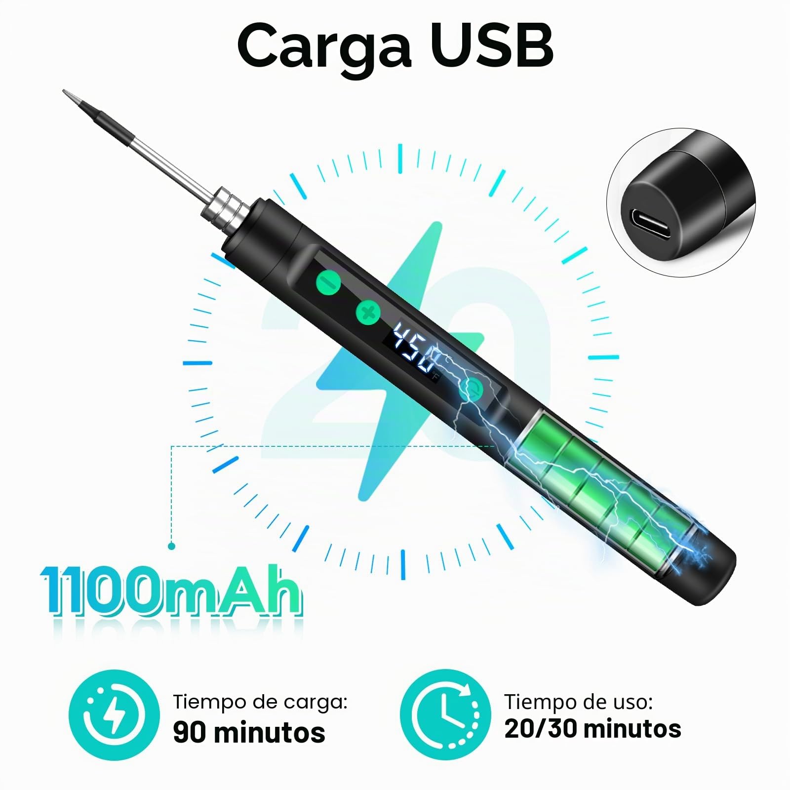 diymore Kit de soldador inalámbrico USB-C con pantalla LCD, temperatura ajustable de 180 ℃ a 450 ℃, bolígrafo de soldadura portátil recargable para reparación de electrónica, proyectos de bricolaje
