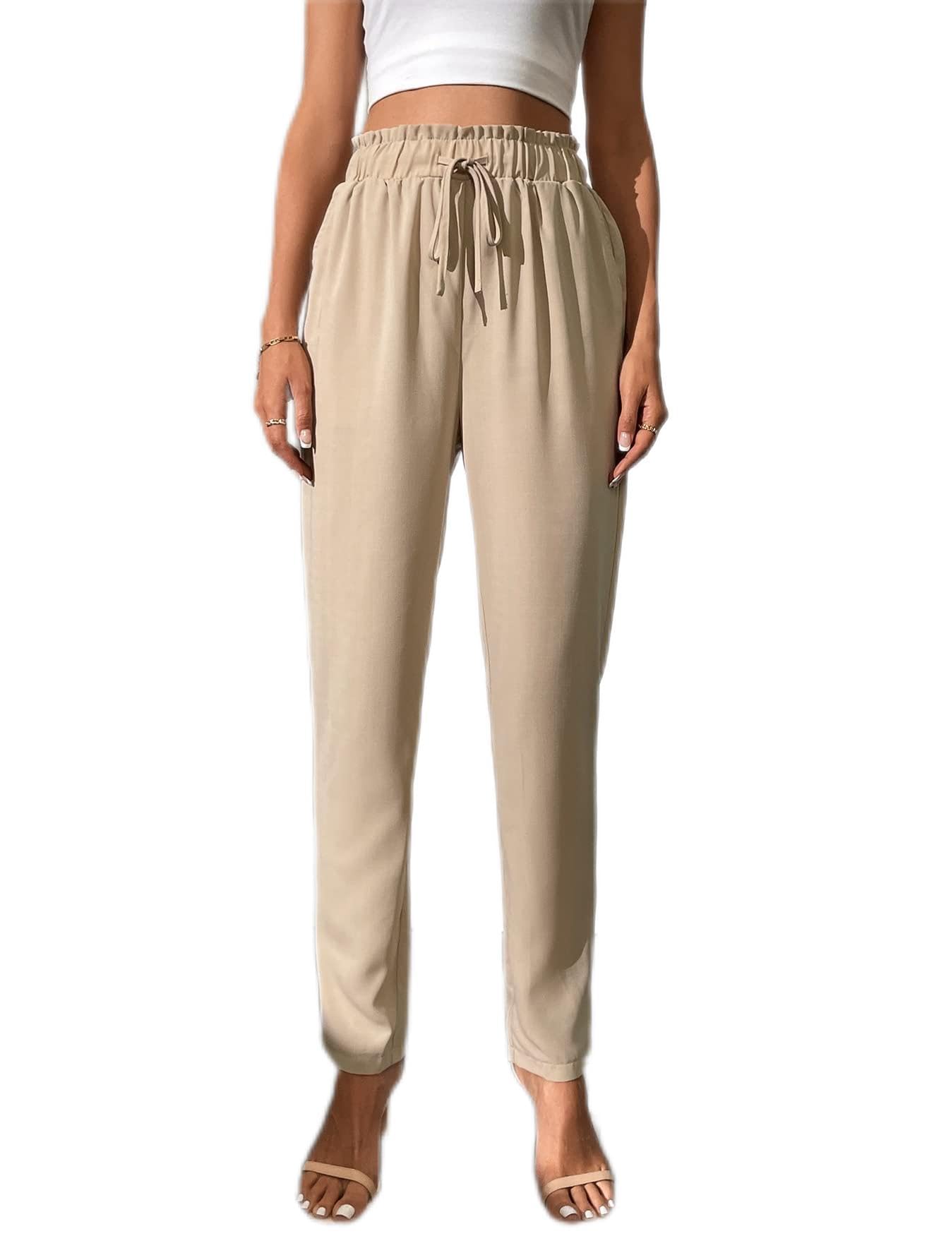 CRYBA Womens Pants Paperbag Waist Knot Front Slant Pocket Pants Pant for Women