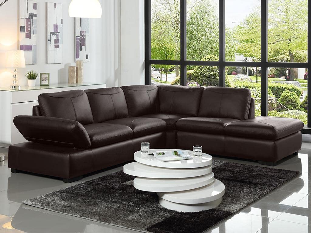 Homax. SF67 Solid Sal Wood Leatherette Upholstered Sofa Set 5 Seater Right Hand Side Facing Modular, Sectional, Corner L Shaped Sofa Set for Living Room Furniture, Chocolate Brown Color-image-6