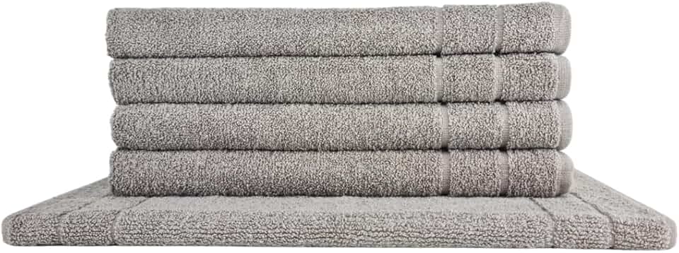 Kit 05 Tapetes para Banheiro Com Antiderrapante Grosso 550g/m² 45x70cm 100% Algodão - Cinza