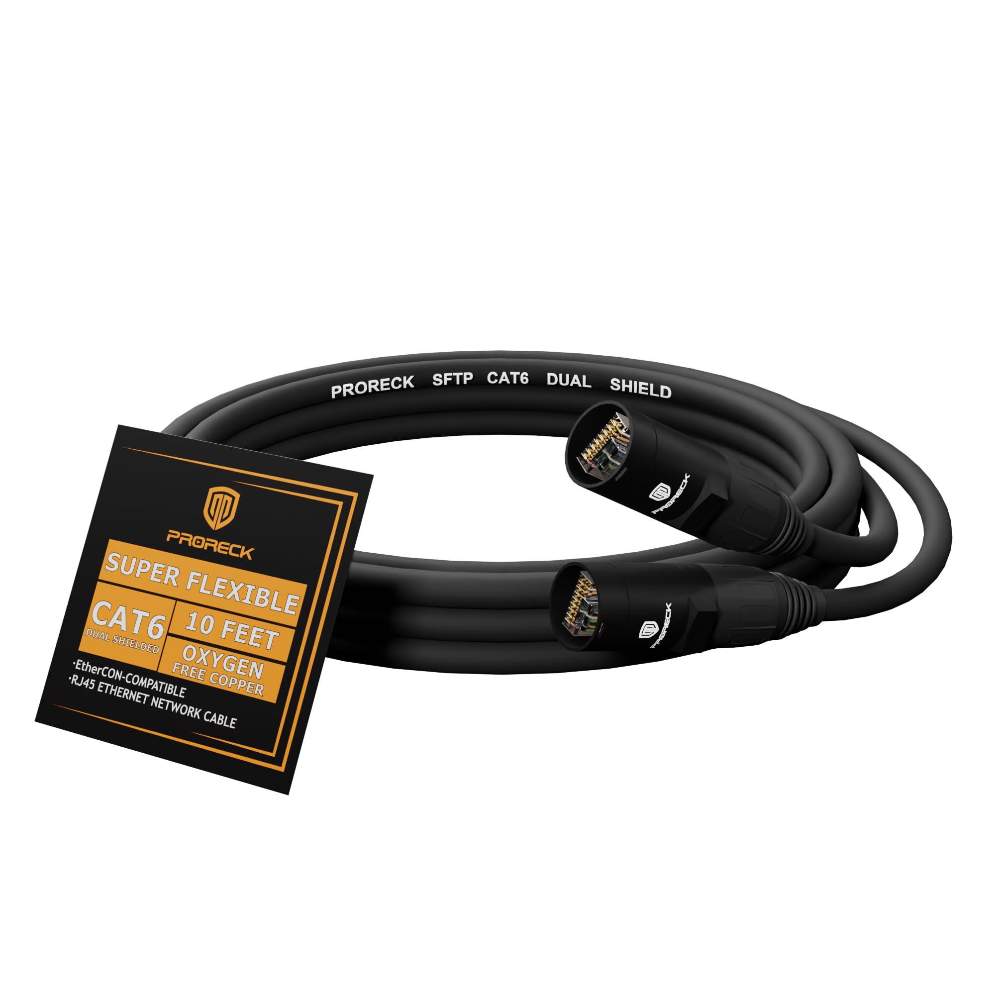 SFTP CAT6 Dual Shielded Ethernet Cable with EtherCON RJ45 Connectors,10ft, High-Speed, Ideal for Pro Sound Systems, Studio, and Live Performances (PR-C6B-10)